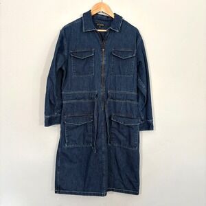 J Crew Denim Utility Straight Dress Women Size 10 Blue Cotton Front Pockets